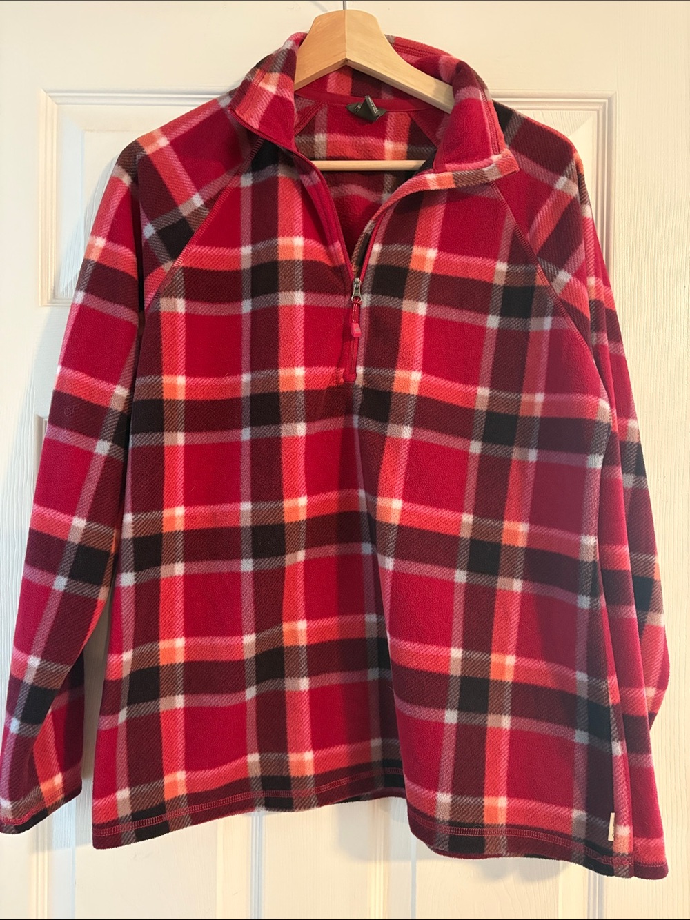 Eddie Bauer Red Plaid Half-Zip Fleece Pullover
Size: Large